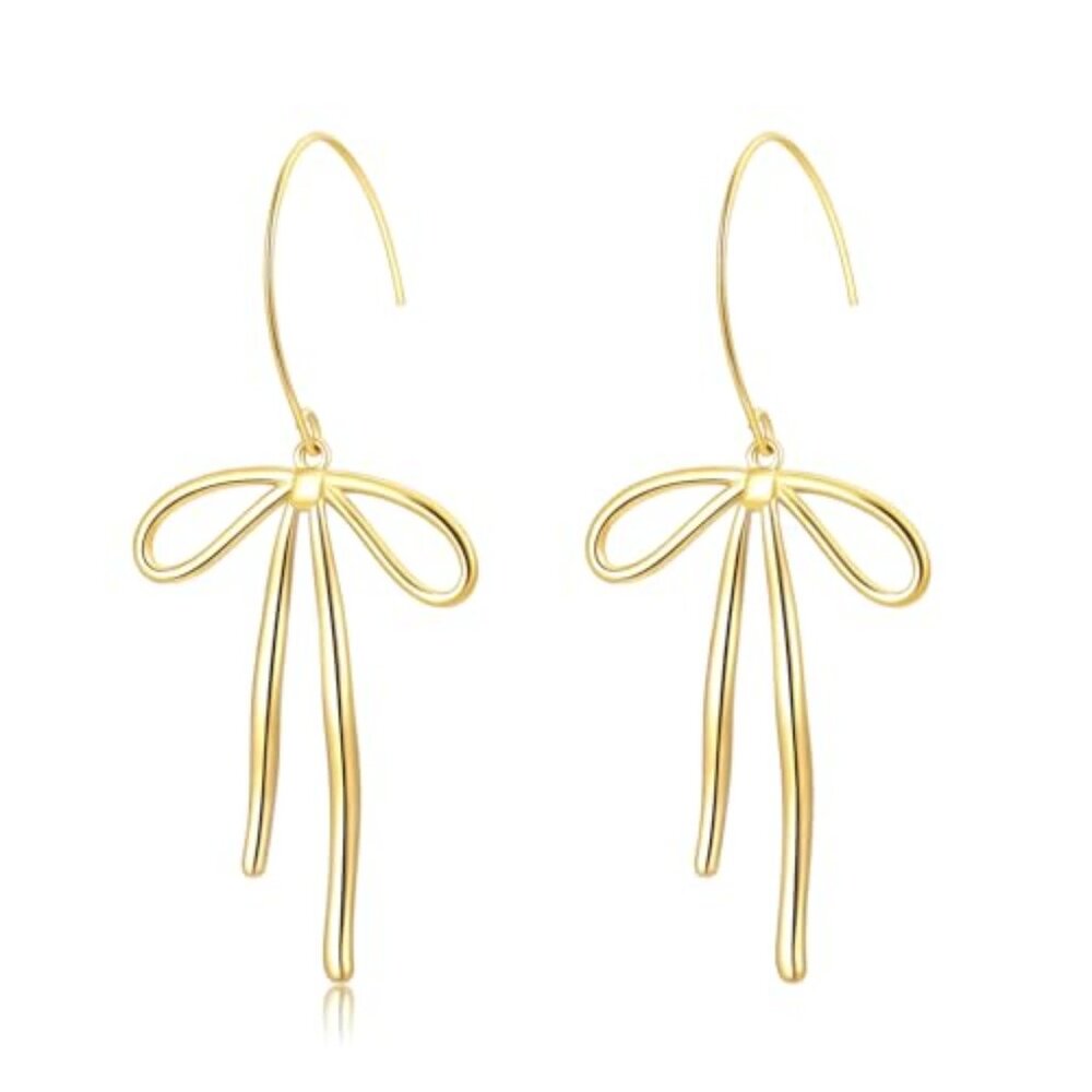 Gold Bow Earrings - Stainless Steel Ribbon‎ Earrings for Women - Trendy Bow